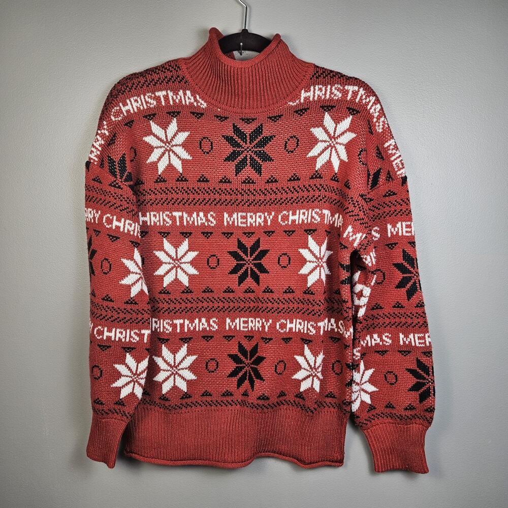 Merry Christmas Red Fair Isle Knit Sweater Holiday Festive Pullover Jumper Small - Picture 1 of 6